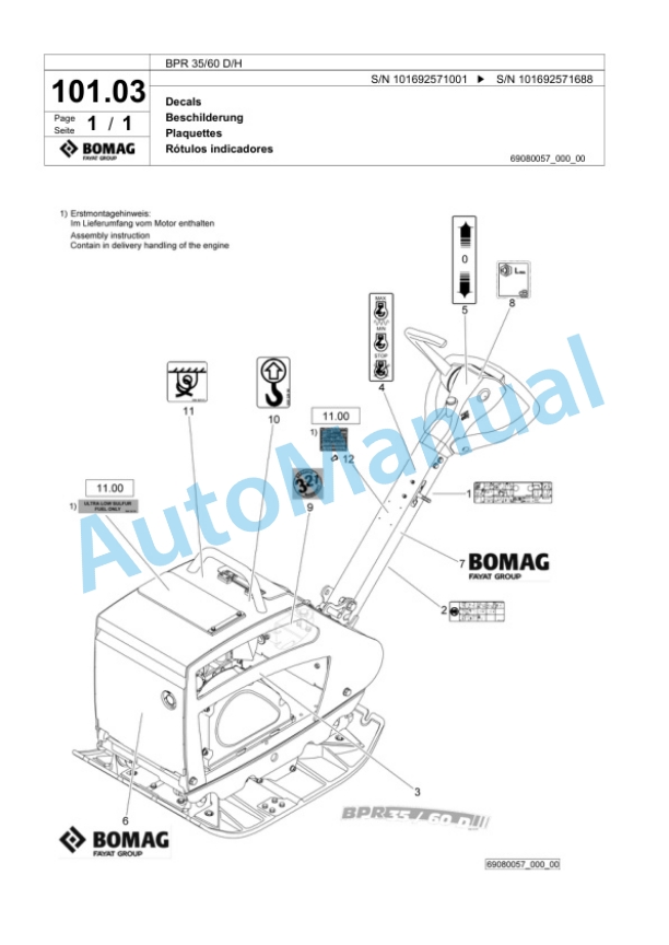 Bomag BPR 35-60 D-H Vibratory Plate Compactor Spare Parts Catalogue 00824317-5