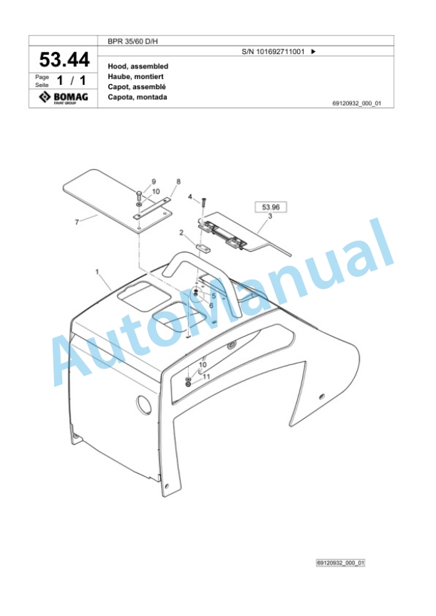 Bomag BPR 35-60 D-H Vibratory Plate Compactor Spare Parts Catalogue 00824371-3