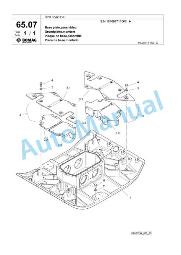 Bomag BPR 35-60 D-H Vibratory Plate Compactor Spare Parts Catalogue 00824371-4
