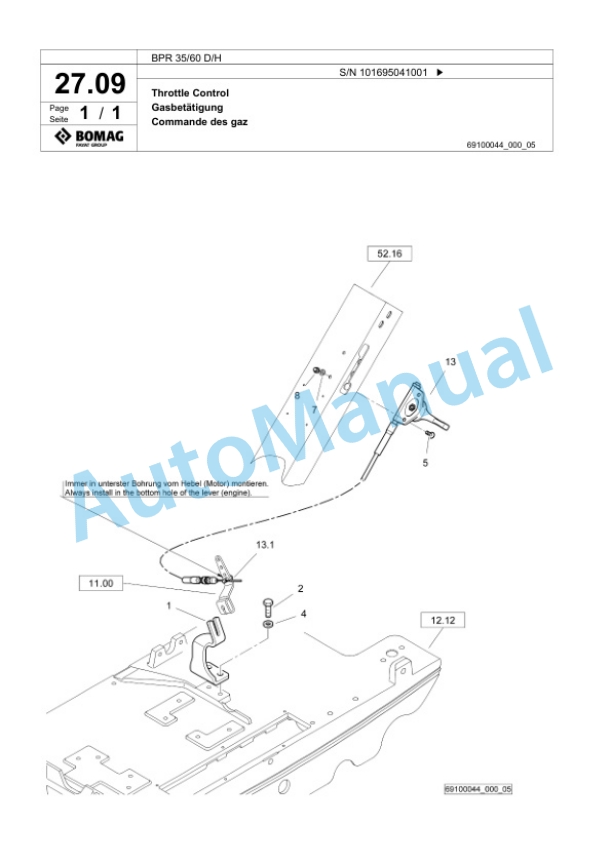 Bomag BPR 35-60 D-H Vibratory Plate Compactor Spare Parts Catalogue 00825529-2