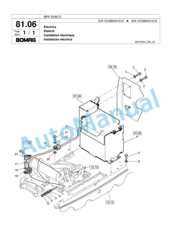 Bomag BPR 35-60 D Vibratory Plate Compactor Spare Parts Catalogue 00818091-5