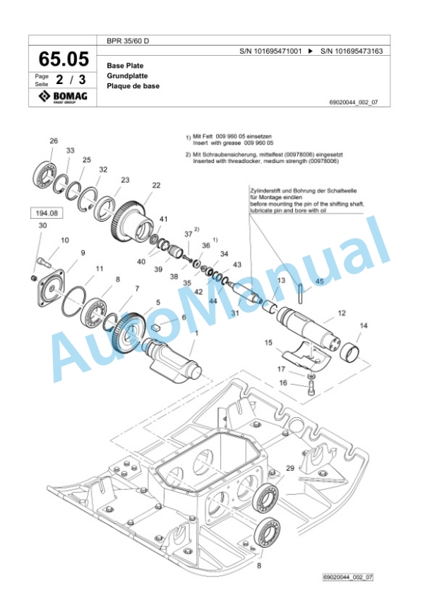 Bomag BPR 35-60 D Vibratory Plate Compactor Spare Parts Catalogue 00826517-3