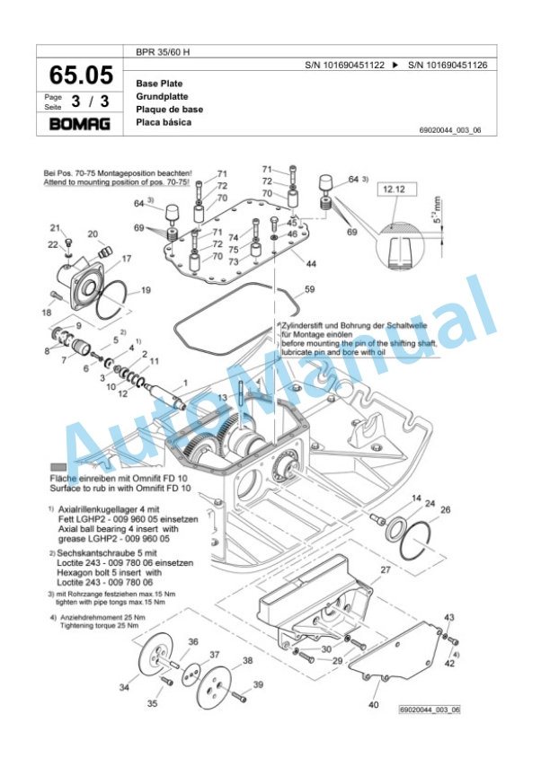 Bomag BPR 35-60 H Vibratory Plate Compactor Spare Parts Catalogue 00818093-3