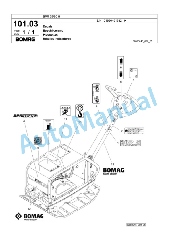 Bomag BPR 35-60 H Vibratory Plate Compactor Spare Parts Catalogue 00818093-4