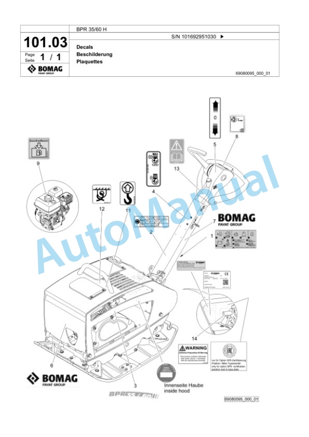 Bomag BPR 35-60 H Vibratory Plate Compactor Spare Parts Catalogue 00825521-3
