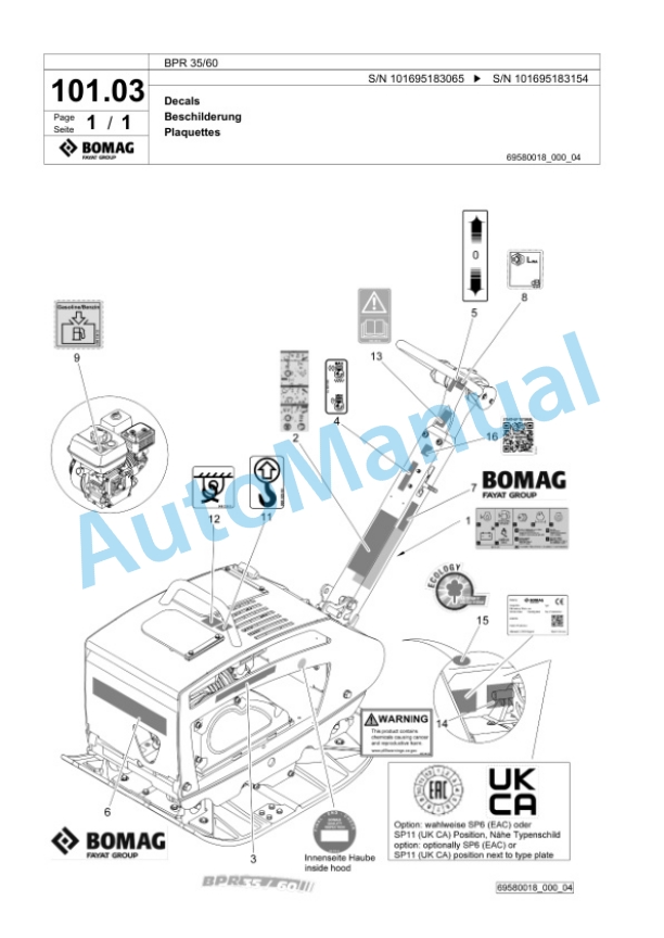 Bomag BPR 35-60 Vibratory Plate Compactor Spare Parts Catalogue 00825815-3