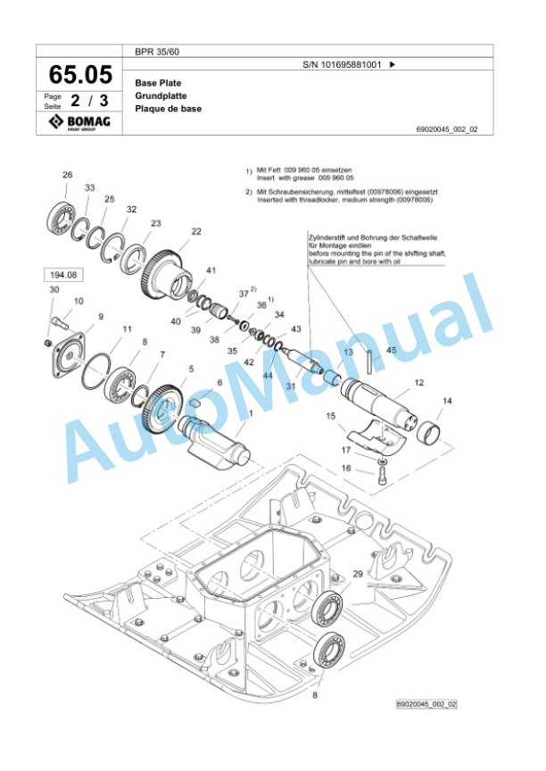 Bomag BPR 35-60 Vibratory Plate Compactor Spare Parts Catalogue 00827157-2