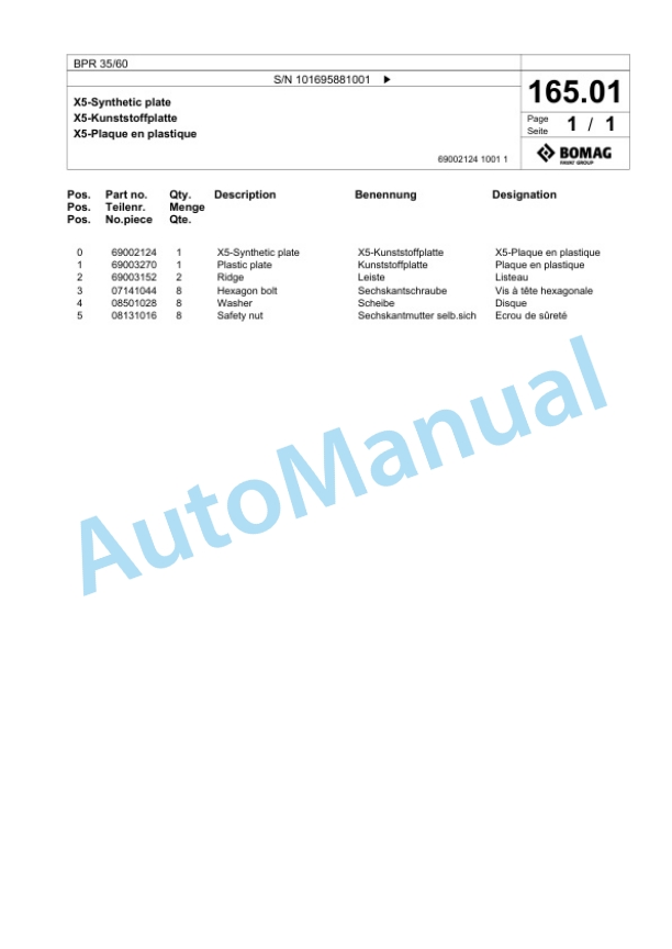Bomag BPR 35-60 Vibratory Plate Compactor Spare Parts Catalogue 00827157-4