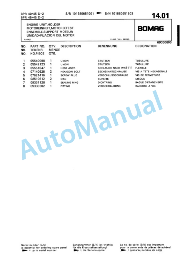 Bomag BPR 40-45 D-2, BPR 45-45 D-2 Vibratory Plate Compactor Spare Parts Catalogue 00810121-2