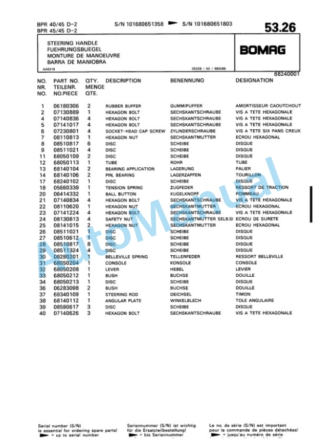 Bomag BPR 40-45 D-2, BPR 45-45 D-2 Vibratory Plate Compactor Spare Parts Catalogue 00810121-3