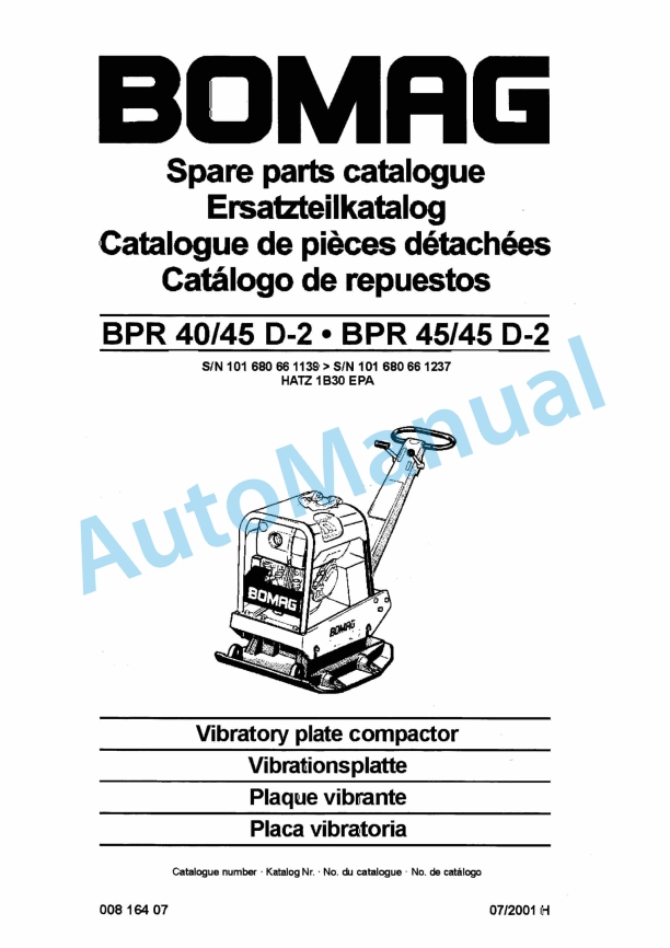 Bomag BPR 40-45 D-2, BPR 45-45 D-2 Vibratory Plate Compactor Spare Parts Catalogue 00816407