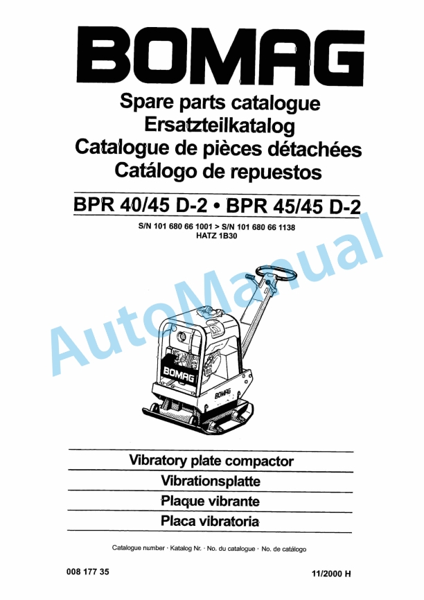 Bomag BPR 40-45 D-2, BPR 45-45 D-2 Vibratory Plate Compactor Spare Parts Catalogue 00817735