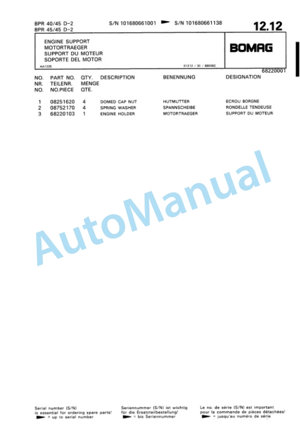 Bomag BPR 40-45 D-2, BPR 45-45 D-2 Vibratory Plate Compactor Spare Parts Catalogue 00817735-4