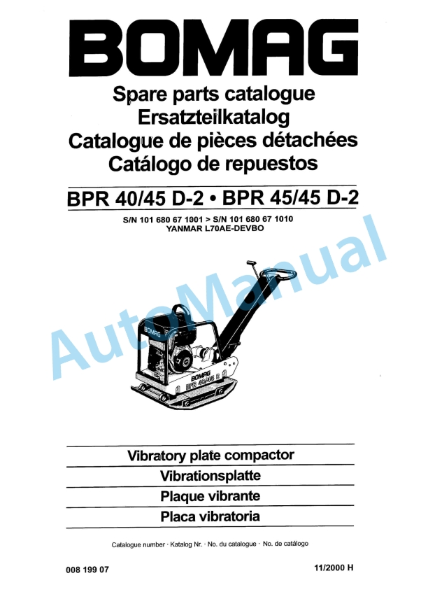 Bomag BPR 40-45 D-2, BPR 45-45 D-2 Vibratory Plate Compactor Spare Parts Catalogue 00819907