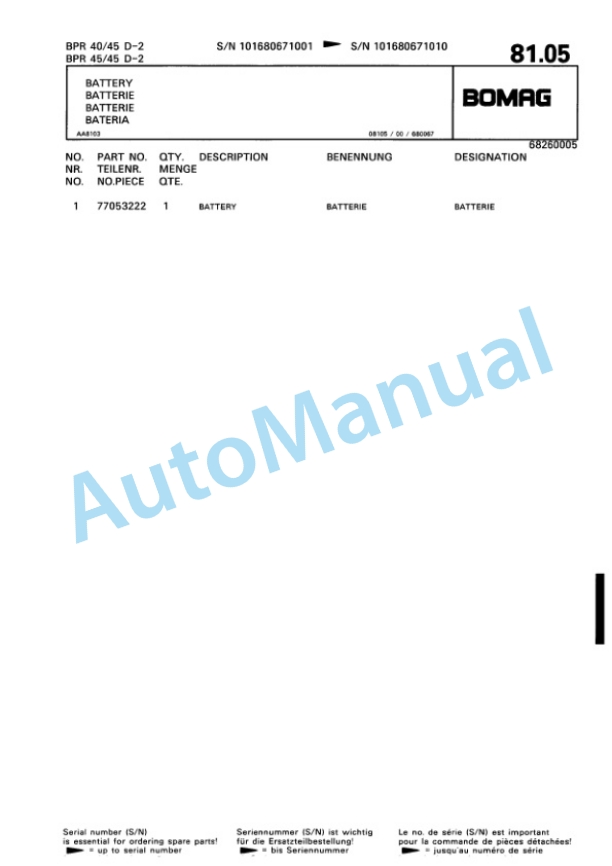Bomag BPR 40-45 D-2, BPR 45-45 D-2 Vibratory Plate Compactor Spare Parts Catalogue 00819907-5