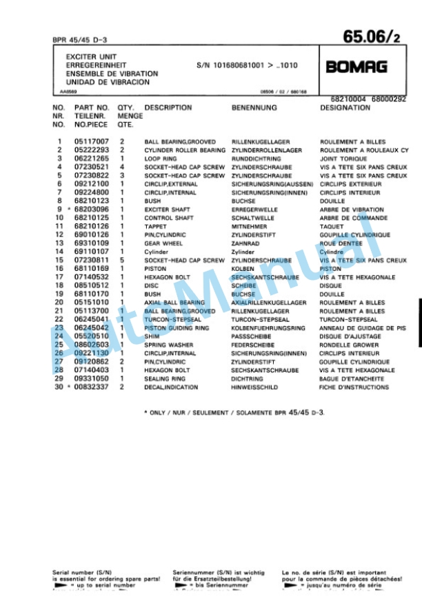 Bomag BPR 40-45 D-3, BPR 45-45 D-3 Vibratory Plate Compactor Spare Parts Catalogue 00811420-4