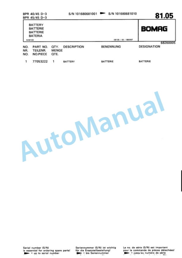 Bomag BPR 40-45 D-3, BPR 45-45 D-3 Vibratory Plate Compactor Spare Parts Catalogue 00811420-5