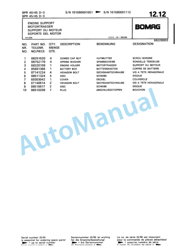 Bomag BPR 40-45 D-3, BPR 45-45 D-3 Vibratory Plate Compactor Spare Parts Catalogue 00811421-3