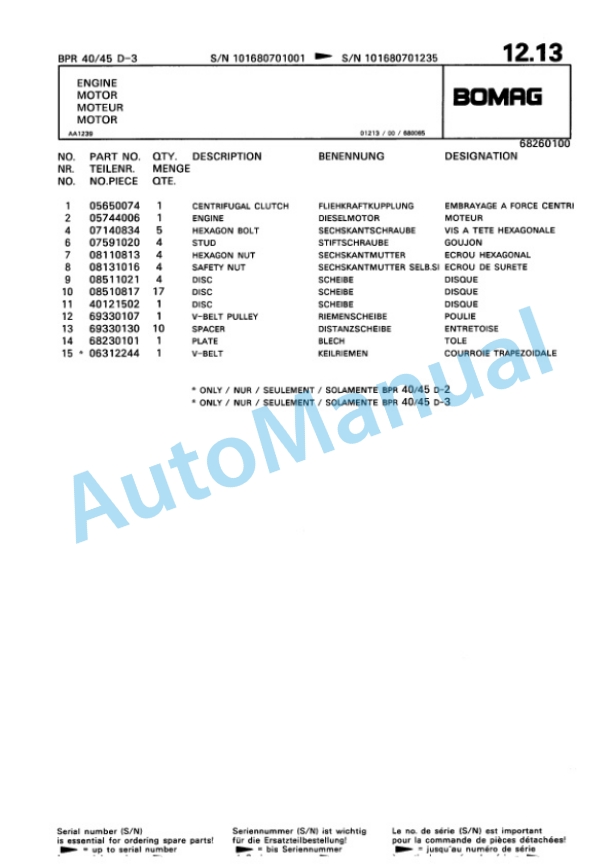 Bomag BPR 40-45 D-3, BPR 45-45 D-3 Vibratory Plate Compactor Spare Parts Catalogue 00811427-2