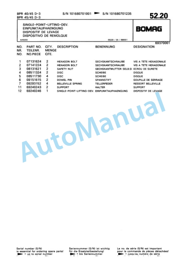 Bomag BPR 40-45 D-3, BPR 45-45 D-3 Vibratory Plate Compactor Spare Parts Catalogue 00811427-3