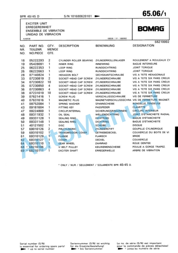 Bomag BPR 40-45 D, BPR 45-45 D Vibratory Plate Compactor Spare Parts Catalogue 00810215-3