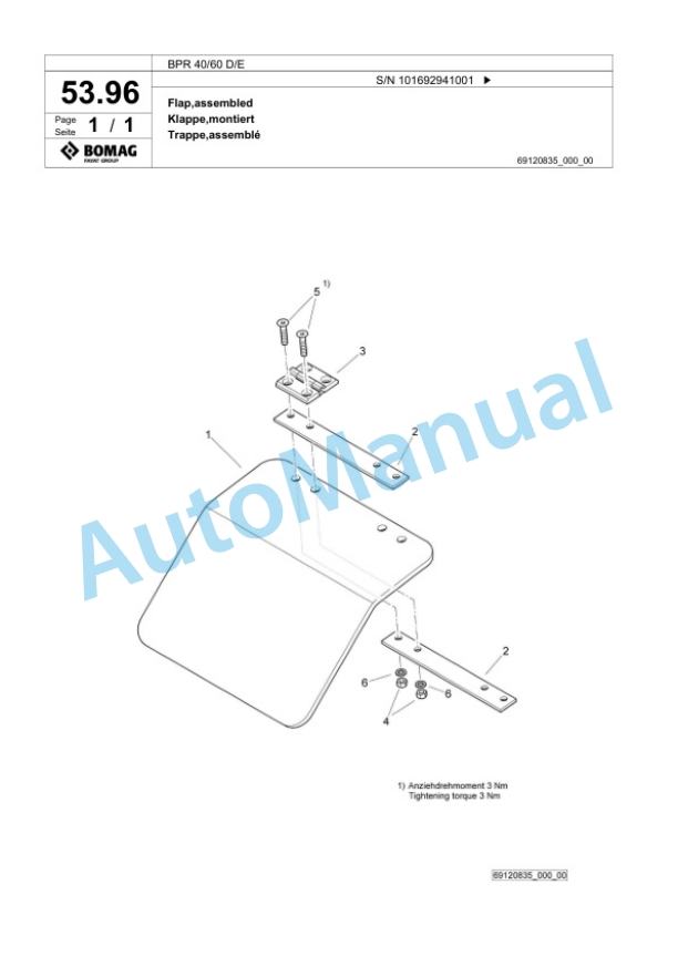 Bomag BPR 40-60 D-E Vibratory Plate Compactor Spare Parts Catalogue 00824897-3