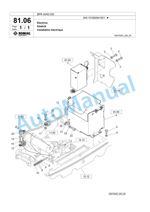 Bomag BPR 40-60 D-E Vibratory Plate Compactor Spare Parts Catalogue 00824897-5