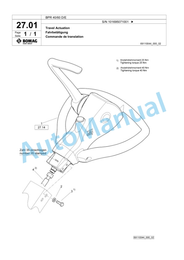 Bomag BPR 40-60 D-E Vibratory Plate Compactor Spare Parts Catalogue 00825545-2