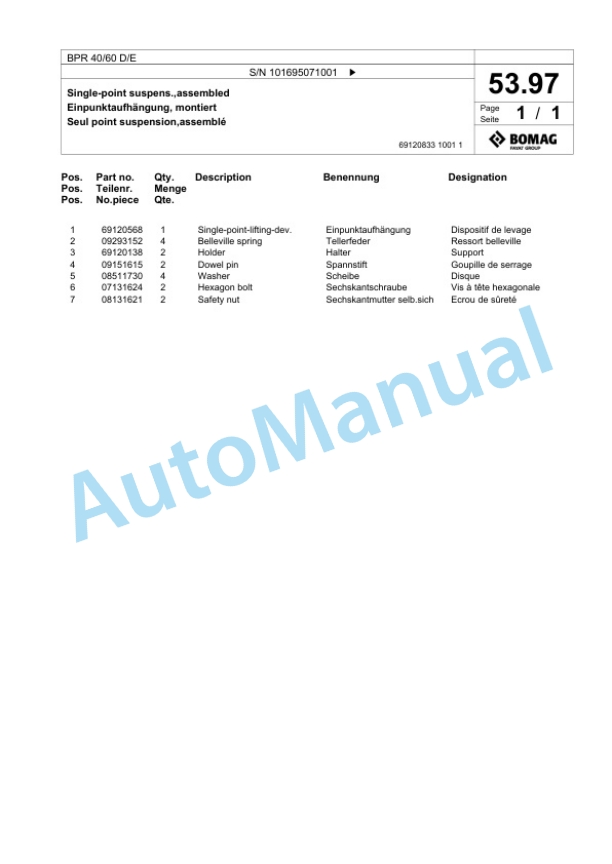 Bomag BPR 40-60 D-E Vibratory Plate Compactor Spare Parts Catalogue 00825545-3