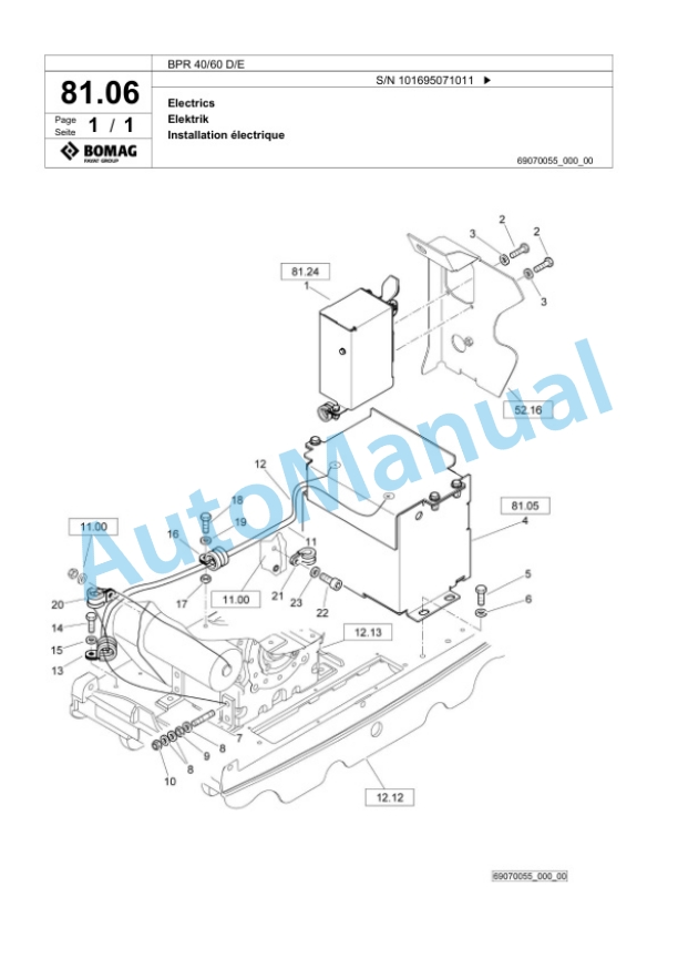 Bomag BPR 40-60 D-E Vibratory Plate Compactor Spare Parts Catalogue 00825545-5
