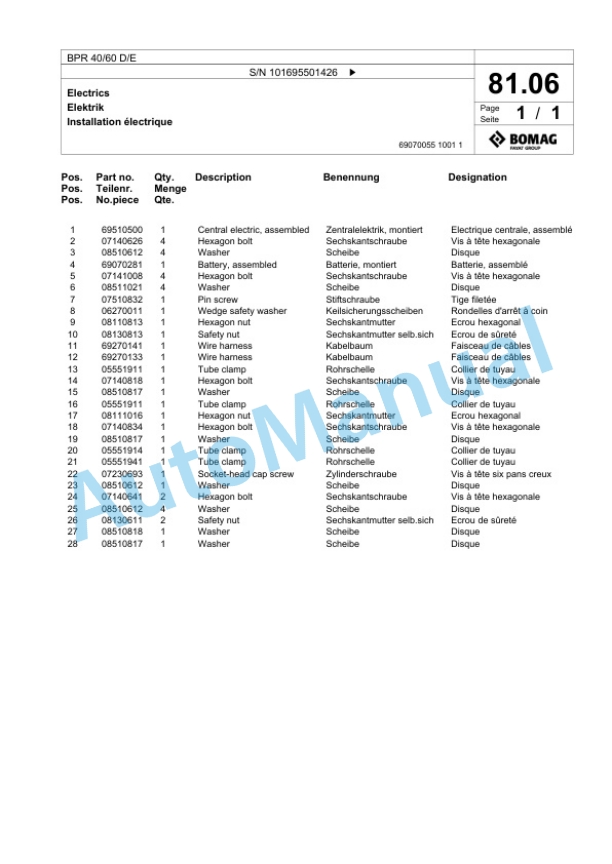 Bomag BPR 40-60 D-E Vibratory Plate Compactor Spare Parts Catalogue 00826523-5