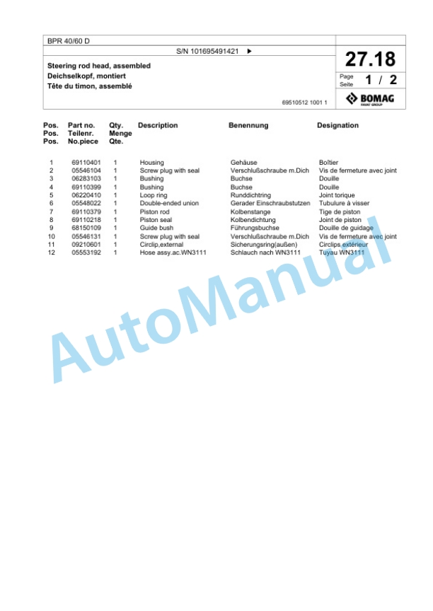 Bomag BPR 40-60 D Vibratory Plate Compactor Spare Parts Catalogue 00826521-2