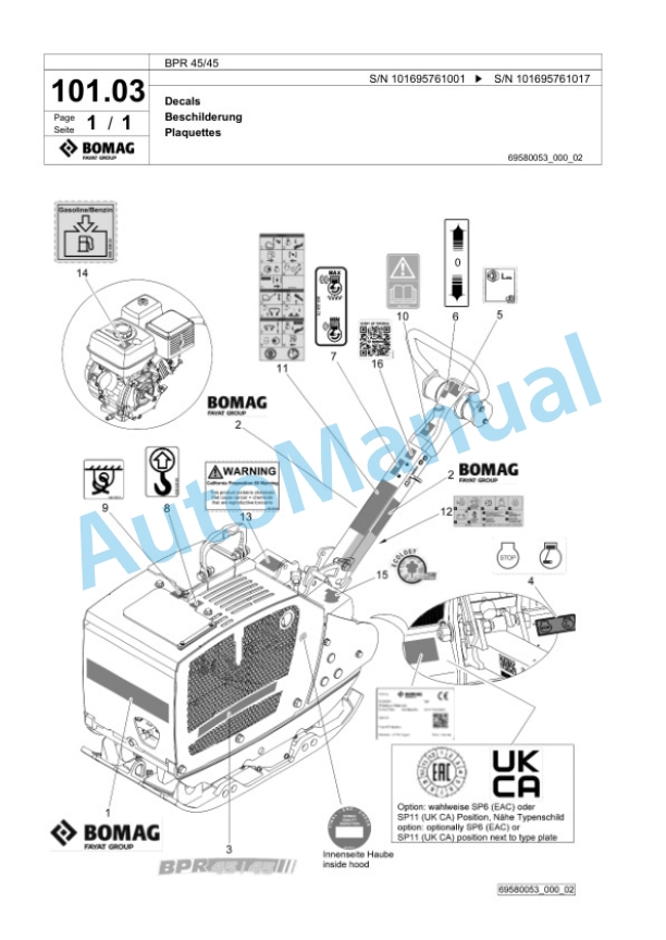 Bomag BPR 45-45 Vibratory Plate Compactor Spare Parts Catalogue 00826991-5