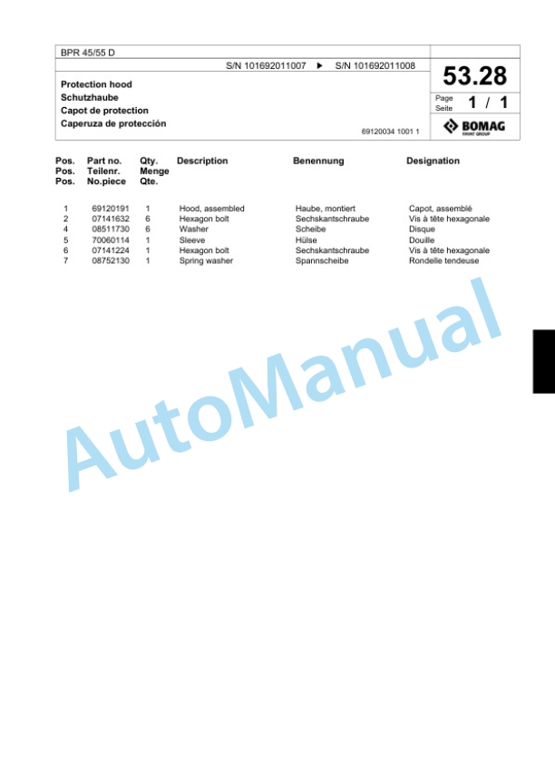 Bomag BPR 45-55 D Vibratory Plate Compactor Spare Parts Catalogue 00817977-3