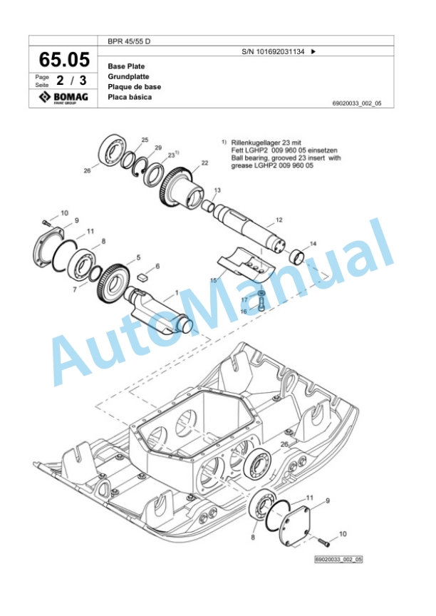 Bomag BPR 45-55 D Vibratory Plate Compactor Spare Parts Catalogue 00817981-3