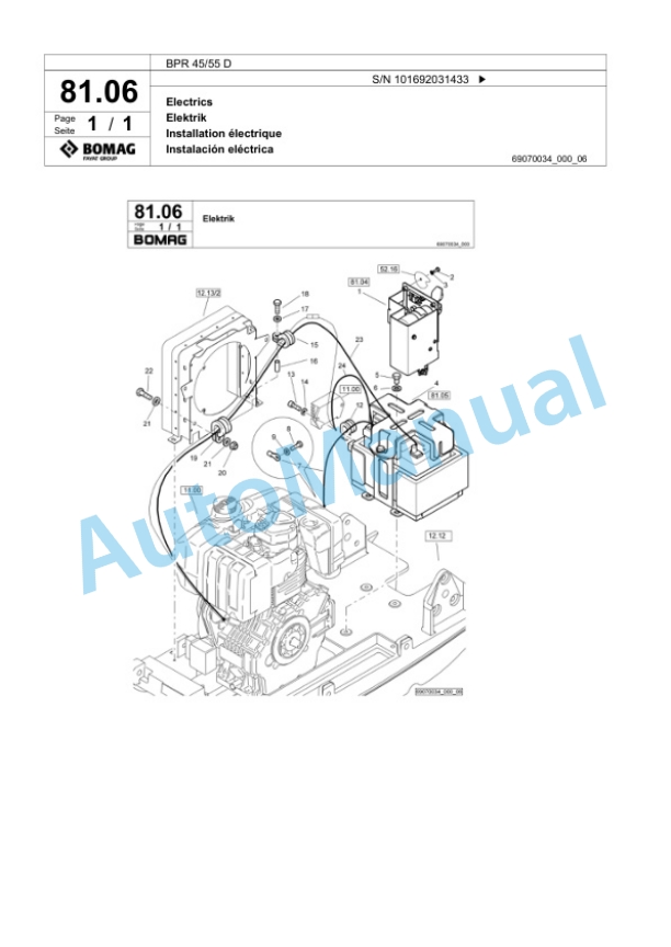 Bomag BPR 45-55 D Vibratory Plate Compactor Spare Parts Catalogue 00817981-5