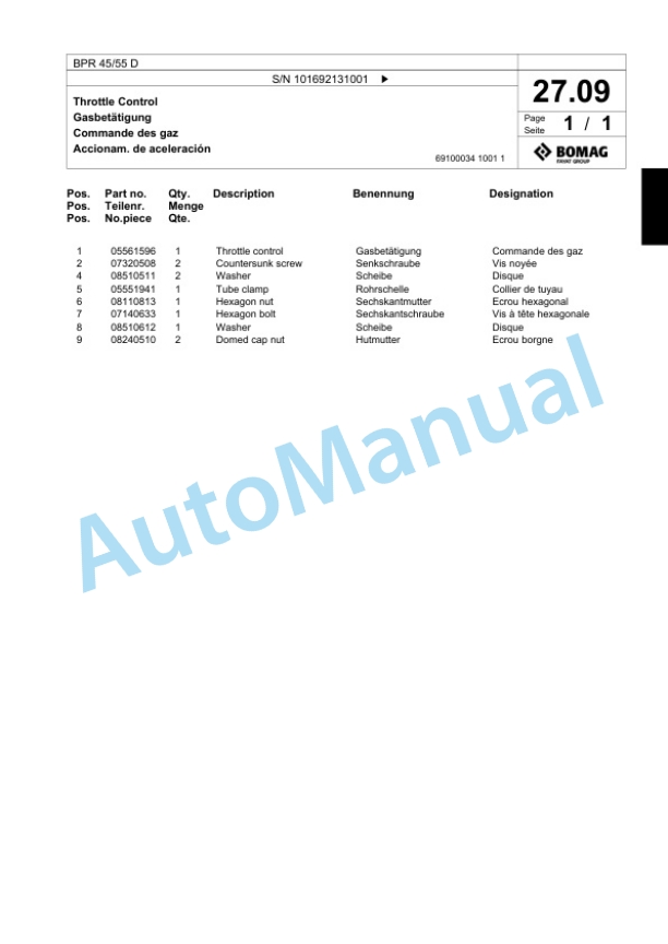 Bomag BPR 45-55 D Vibratory Plate Compactor Spare Parts Catalogue 00818491-2