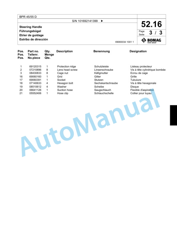Bomag BPR 45-55 D Vibratory Plate Compactor Spare Parts Catalogue 00818493-2