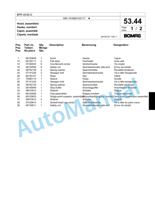 Bomag BPR 45-55 D Vibratory Plate Compactor Spare Parts Catalogue 00818765-2