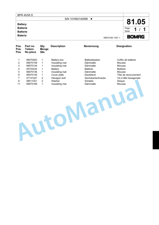 Bomag BPR 45-55 D Vibratory Plate Compactor Spare Parts Catalogue 00818765-3