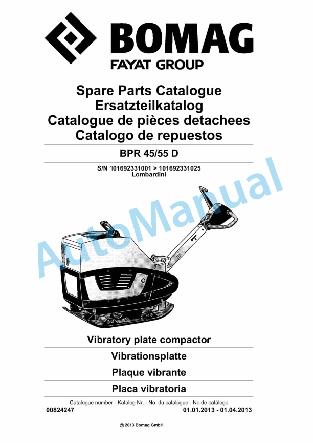 Bomag BPR 45-55 D Vibratory Plate Compactor Spare Parts Catalogue 00824247