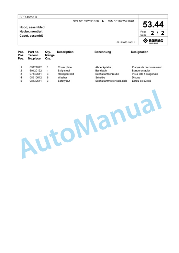 Bomag BPR 45-55 D Vibratory Plate Compactor Spare Parts Catalogue 00824321-2