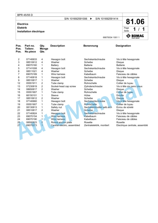 Bomag BPR 45-55 D Vibratory Plate Compactor Spare Parts Catalogue 00824321-3
