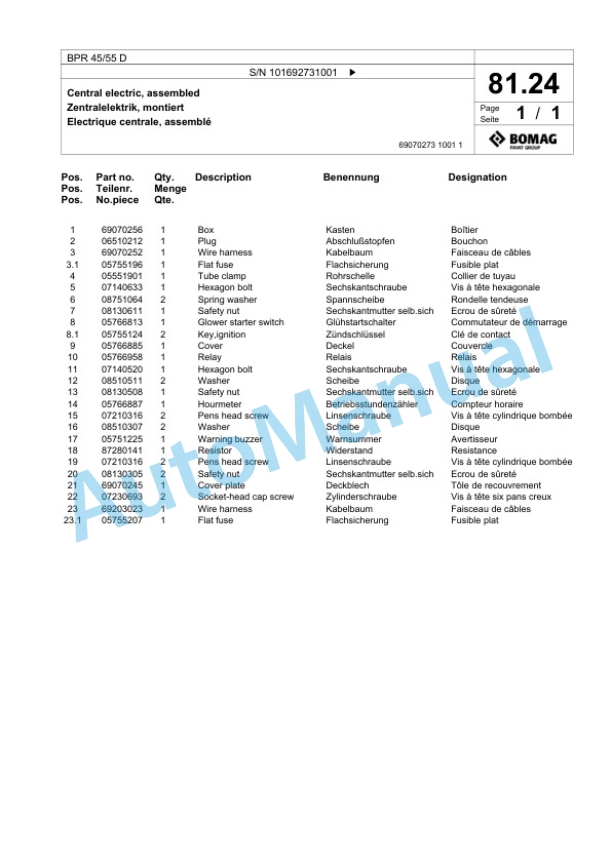 Bomag BPR 45-55 D Vibratory Plate Compactor Spare Parts Catalogue 00824375-3