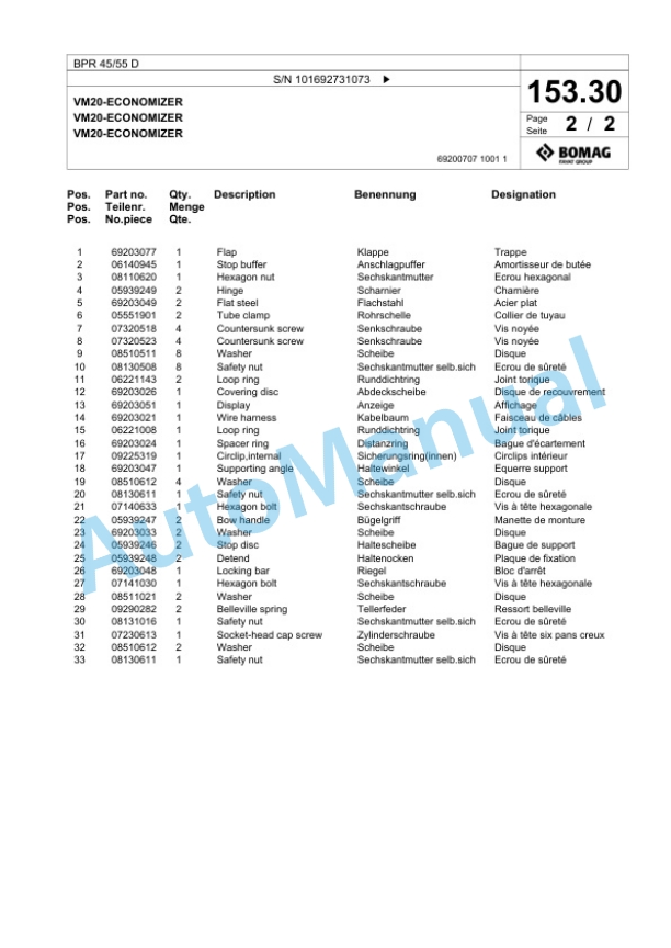 Bomag BPR 45-55 D Vibratory Plate Compactor Spare Parts Catalogue 00824375-5