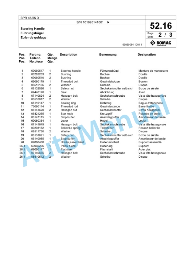Bomag BPR 45-55 D Vibratory Plate Compactor Spare Parts Catalogue 00825535-2
