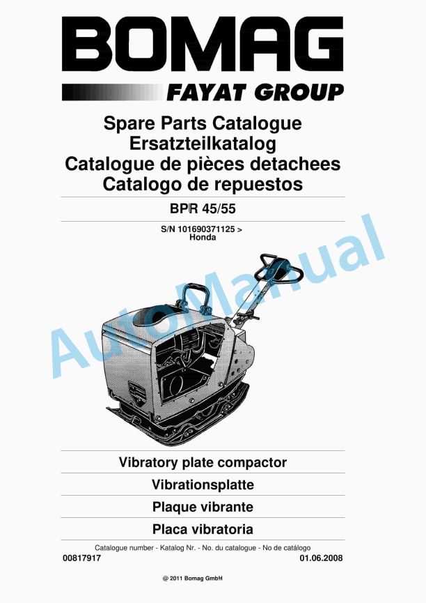 Bomag BPR 45-55 Vibratory Plate Compactor Spare Parts Catalogue 00817917