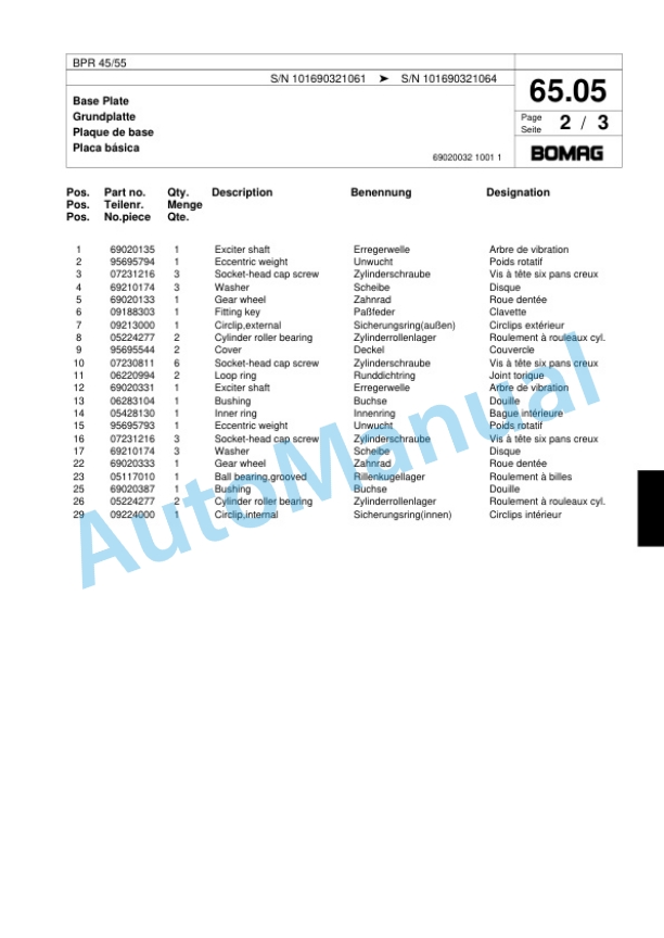 Bomag BPR 45-55 Vibratory Plate Compactor Spare Parts Catalogue 00817919-3
