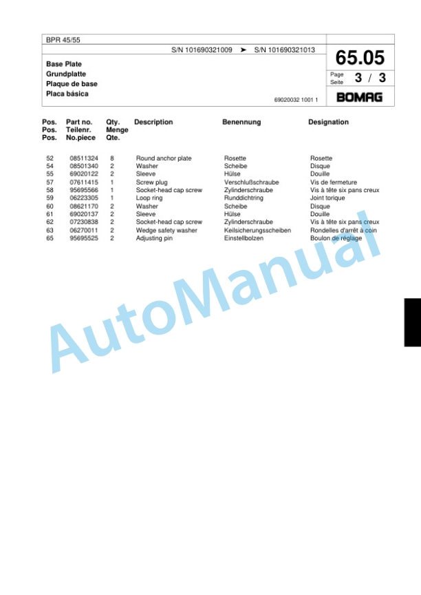 Bomag BPR 45-55 Vibratory Plate Compactor Spare Parts Catalogue 00817919-4