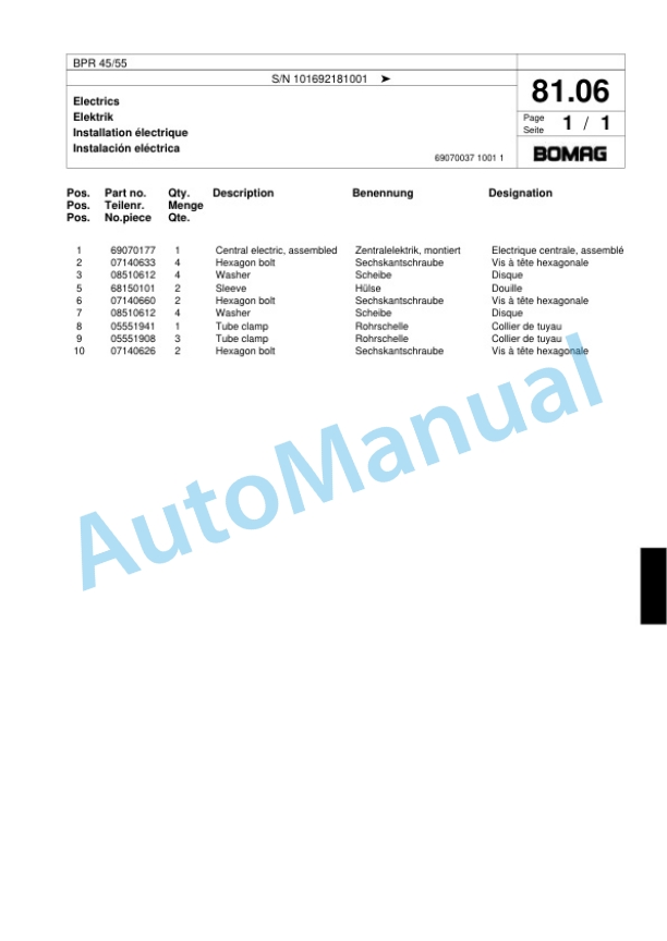 Bomag BPR 45-55 Vibratory Plate Compactor Spare Parts Catalogue 00818503-5
